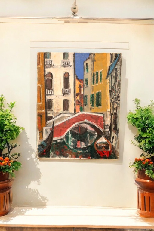 新芸術協会 水原房次郎 大型 手繪油畫 威尼斯  