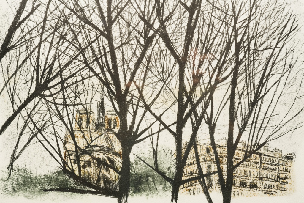 新作家美術協会 橋本清一 限量簽名版畫 巴黎聖母院  