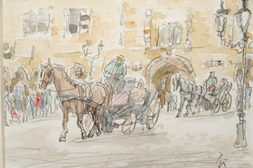 日本美術家聯盟 中野泰輔 手繪水彩 布魯日風景  