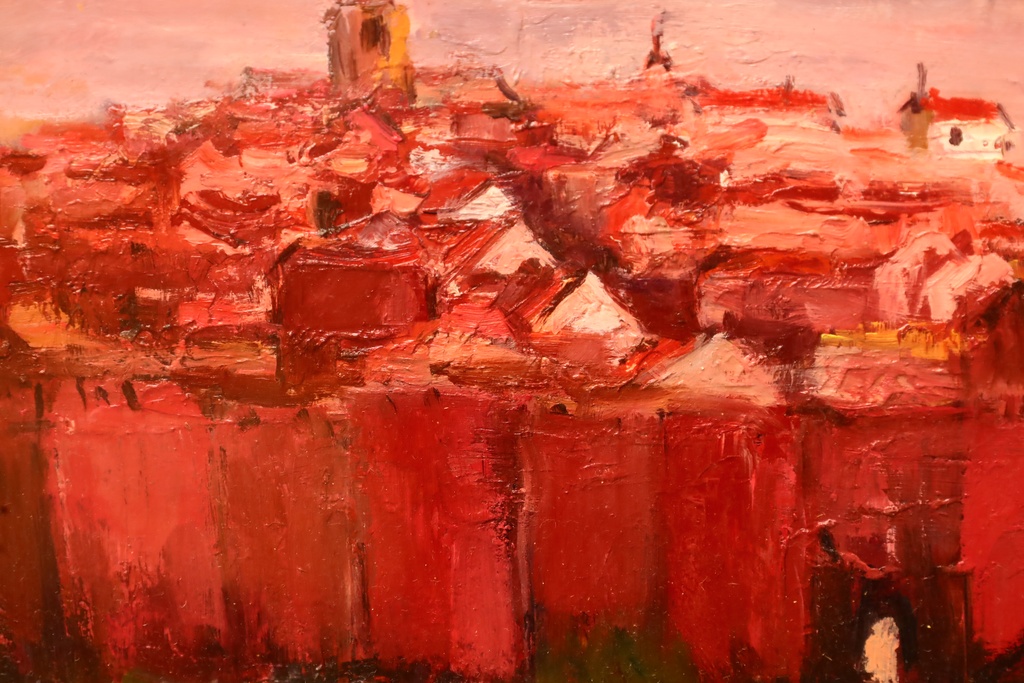 奈良名家 松田弘 金框 手繪油畫 西班牙阿維拉中世紀街道  