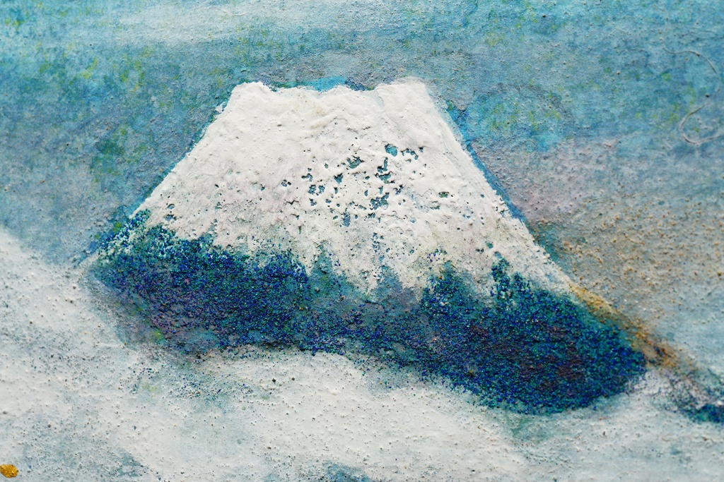 帝展名家 猪田青以 手繪膠彩 雲巔富士  