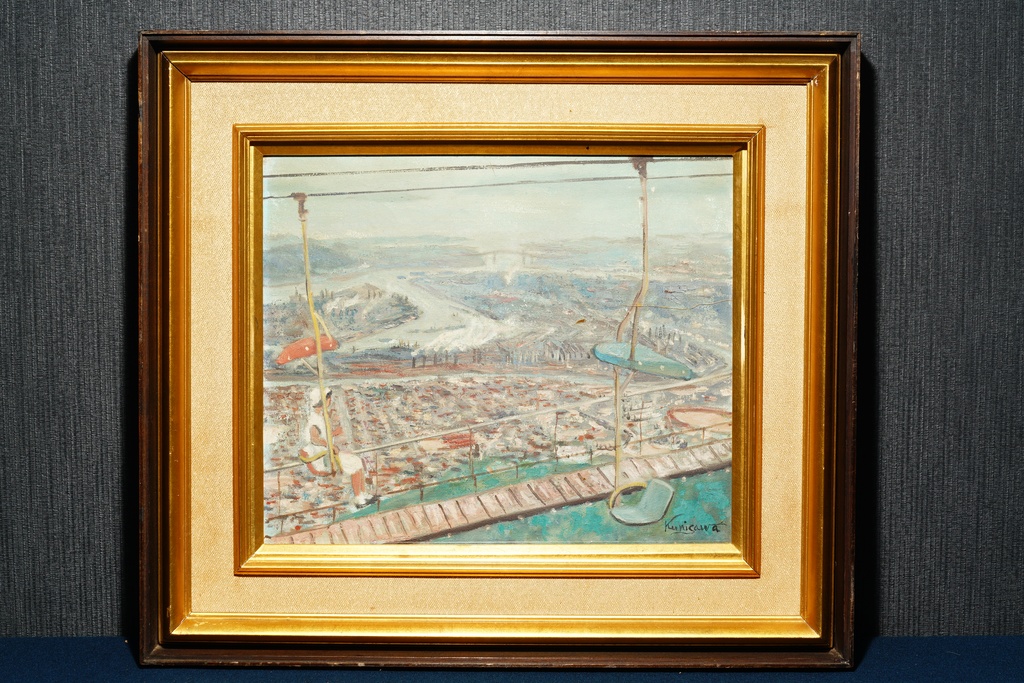 帝展文展名家 国沢和衛 手繪油畫 帆柱山より  