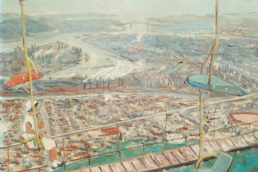 帝展文展名家 国沢和衛 手繪油畫 帆柱山より  