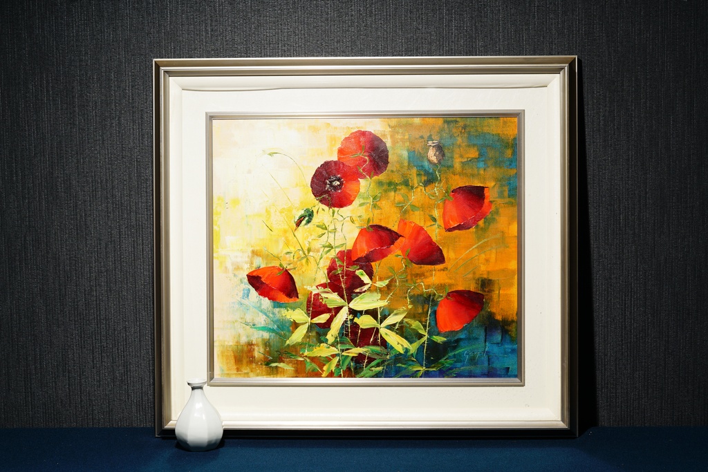 德國名家 Bernhard Gagel 大型金框 手繪油畫 罌粟  