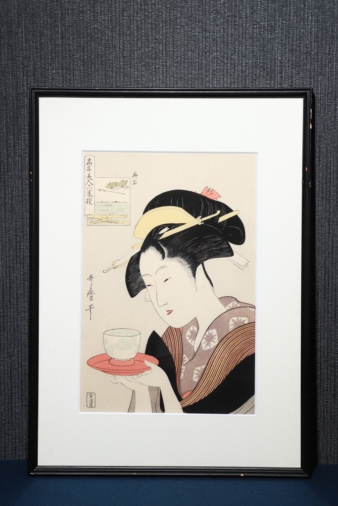 浮世繪大師 喜多川歌麿 復刻版畫 高名美人六家撰 難波屋おきた  