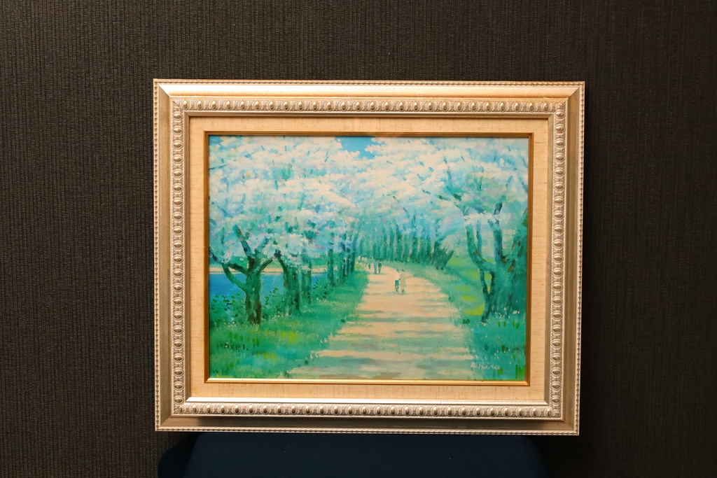 名家 Akira 金框 手繪油畫 春日花徑  