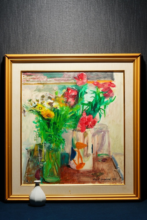 英國名家 Rupert Shephard 手繪油畫 夏日的送春花與菊花  