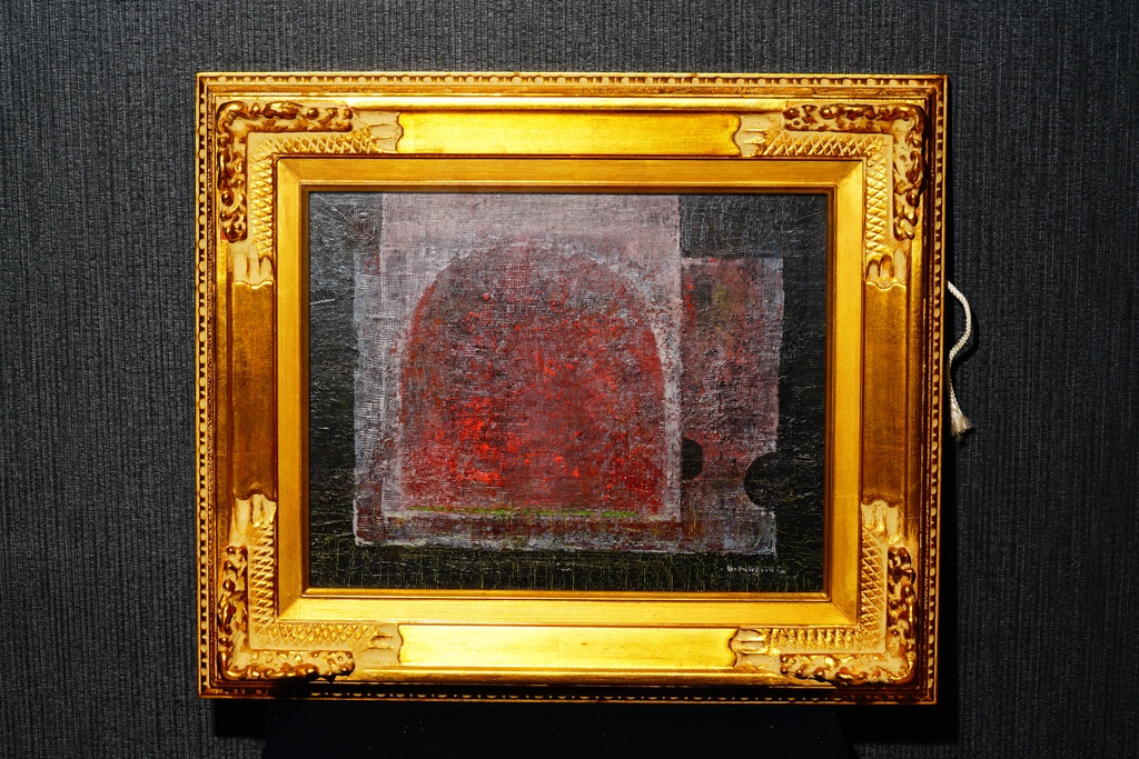 創造美術協会 中植卯三郎 金框手繪油畫 幽隱之扉  