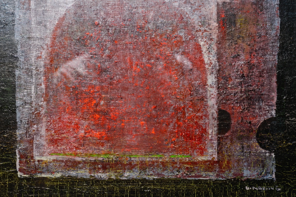 創造美術協会 中植卯三郎 金框手繪油畫 幽隱之扉  