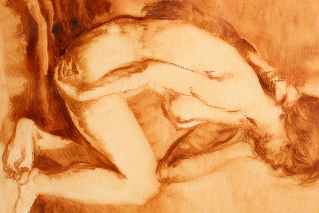 名家 Tombador 大型金框 手繪 沉思的裸女  