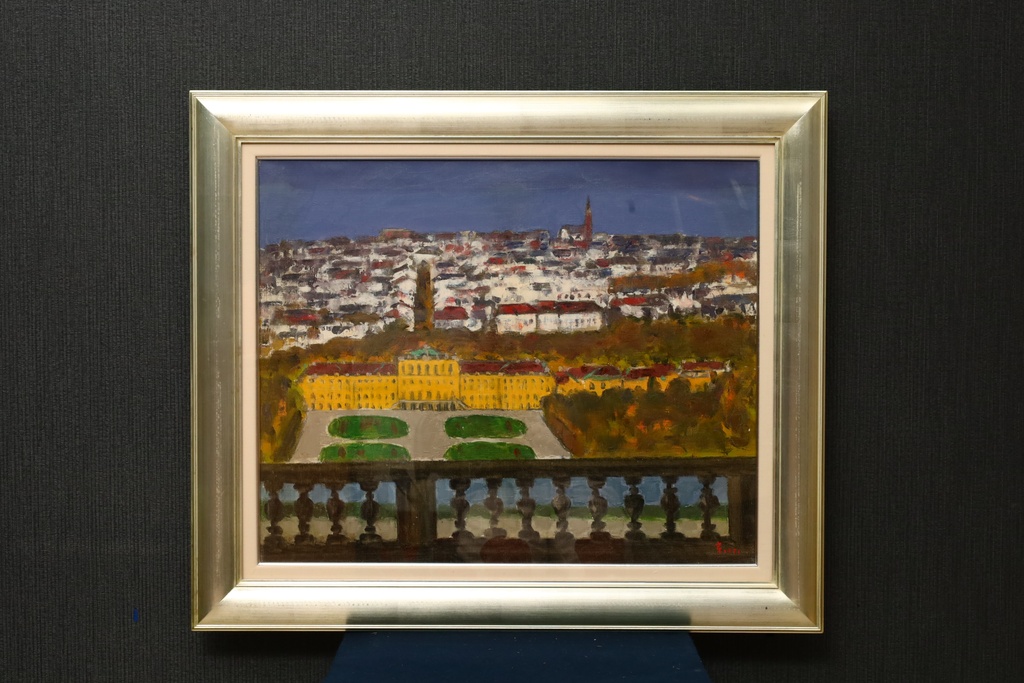 新芸術協会 水原房次郎 巨幅金框 手繪油畫 維也納美泉宮  