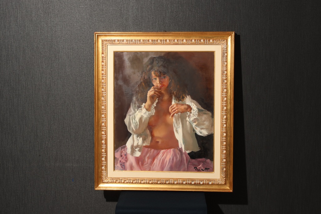 法國女郎之父 Pierre-Laurent Brenot  金框 手繪油畫 Nathalie  