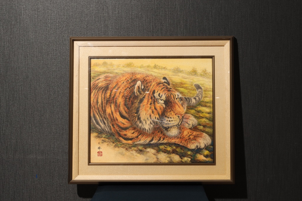 畫虎名家 佐久間頼峰 手繪 臥虎  