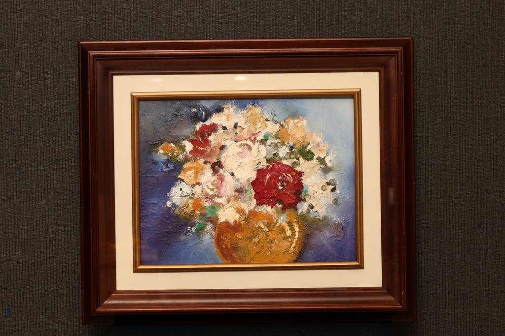 名家 杉浦市郎 手繪油畫 玫瑰盛放  