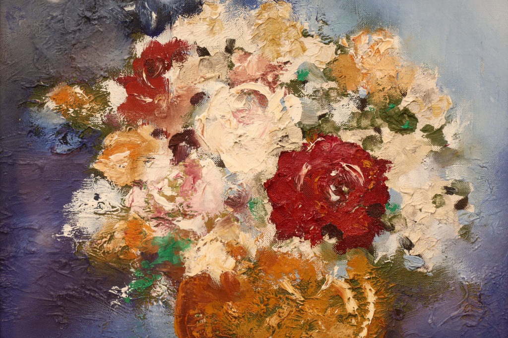 名家 杉浦市郎 手繪油畫 玫瑰盛放  