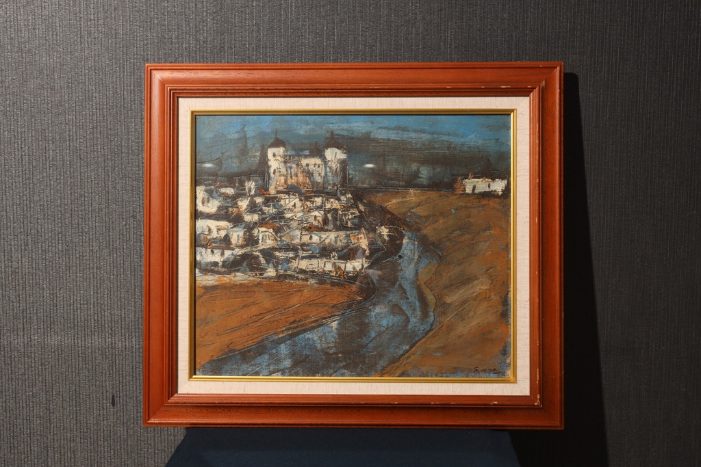 手繪油畫 河畔的古堡  