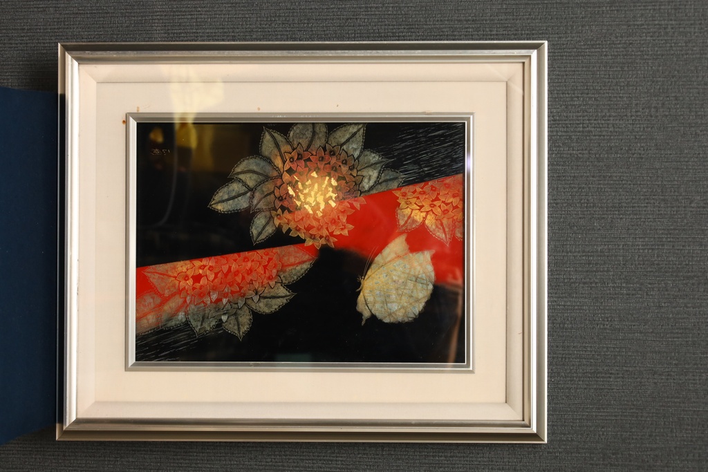 輪島塗名家 吠木正樹 金框 輪島塗 沈金 紫陽花影 