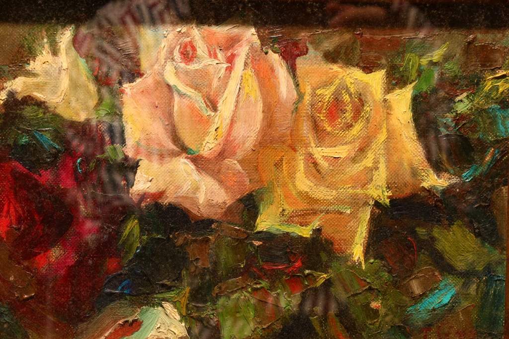 名家 T. Sino 手繪油畫 玫瑰的私語  