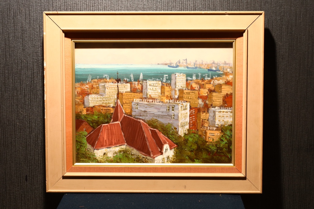 彩日会委員 黒沢久 手繪油畫 神戸港  