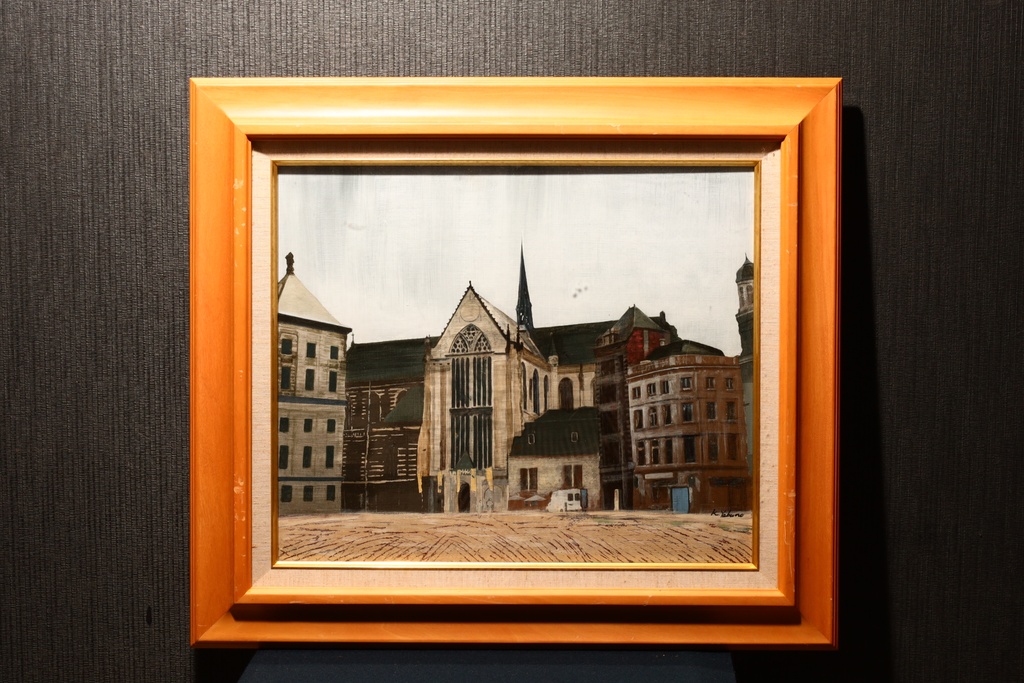 日本藝術院 大師 藪野健 手繪油畫 阿姆斯特丹新教堂  