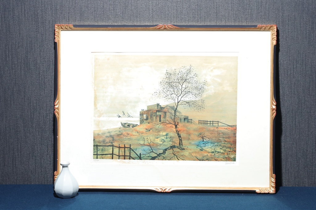 西班牙名家 Antonio Rivera 大型 限量簽名版畫 漁家荒寂 