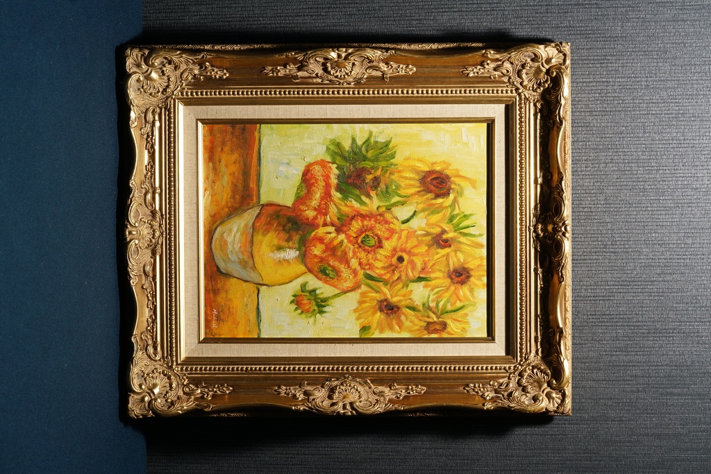 金框 手繪油畫 向日葵 