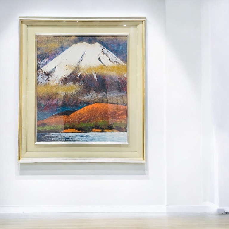 X316 大師 東山魁夷款 大型 手繪膠彩 富士 其妻東山すみ款鑑定 