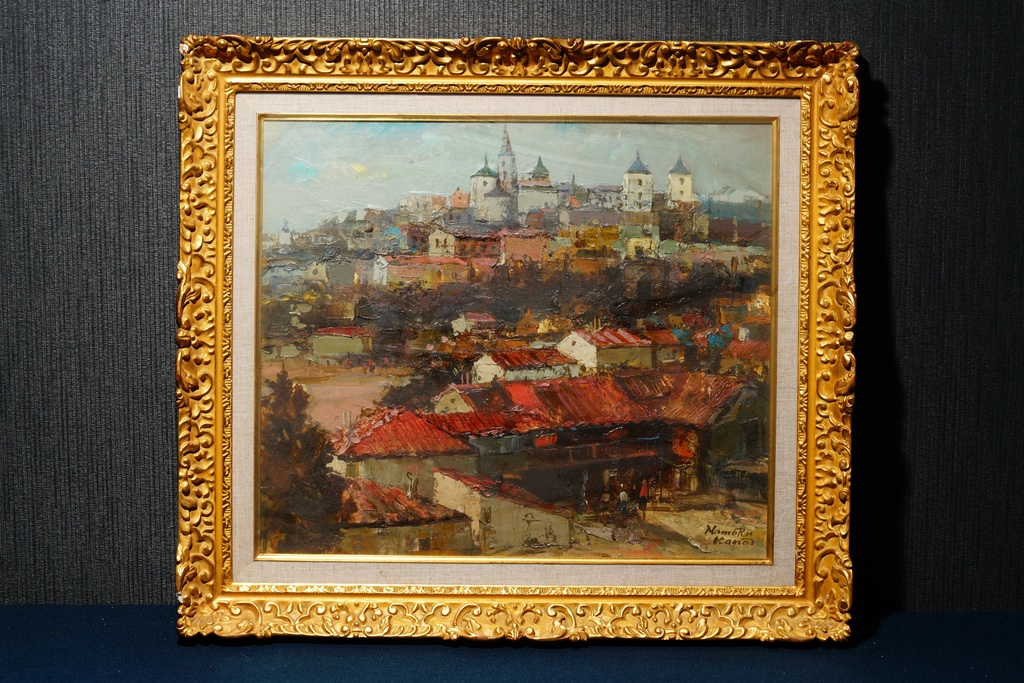 二科会 狩野守 大型金框手繪油畫 西班牙托雷多風景 