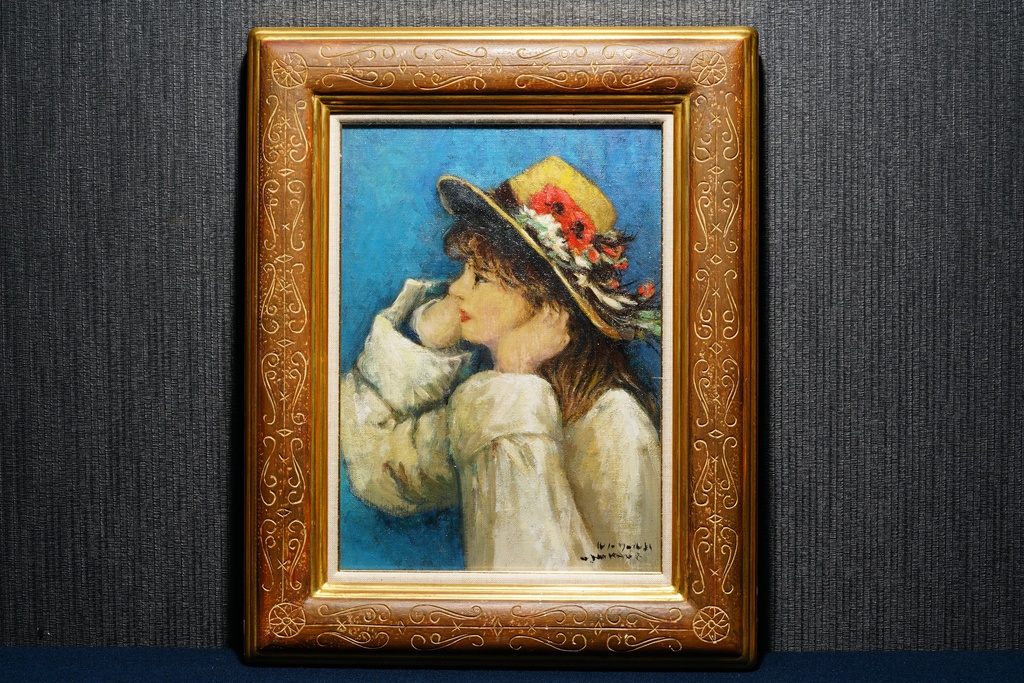 創造美術協会 中植卯三郎 手繪油畫 仿雷諾瓦女孩肖像 